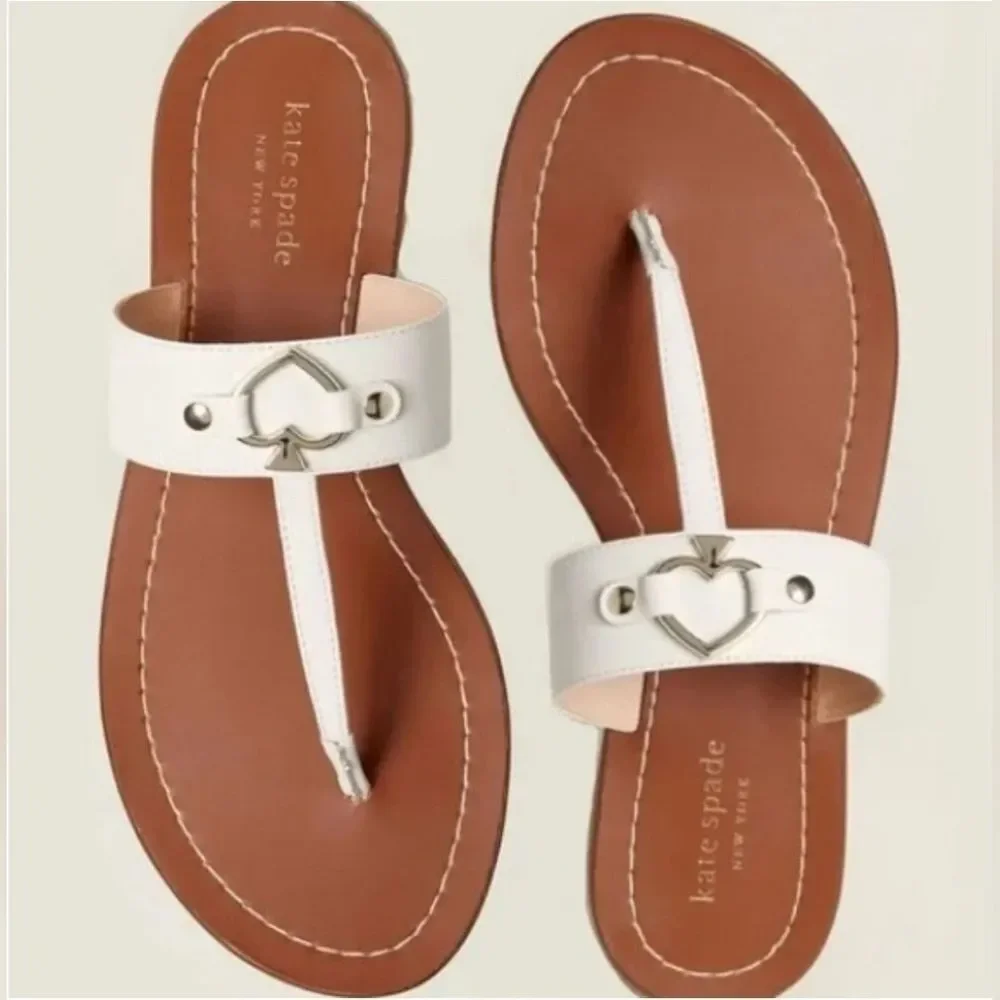 Kate Spade Cassia Cece Heart White and Brown Silver Sandals 9